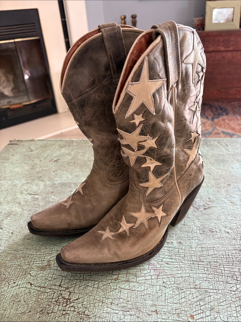 Vintage Colt Ford Star Inlay Western Cowboy Boots Leather Size 8 - Picture 2 of 7